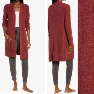 New Barefoot Dreams Cozychic Lite Long Open Front Cardigan Garnet NWT Women’s XS
